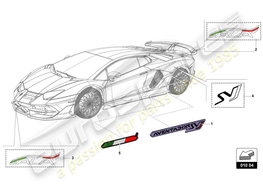 lamborghini lp770-4 svj coupe (2022) set di tamponi adesivi schema delle parti