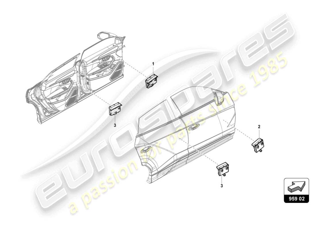 lamborghini urus (2020) schema delle parti dell'unità di controllo della porta