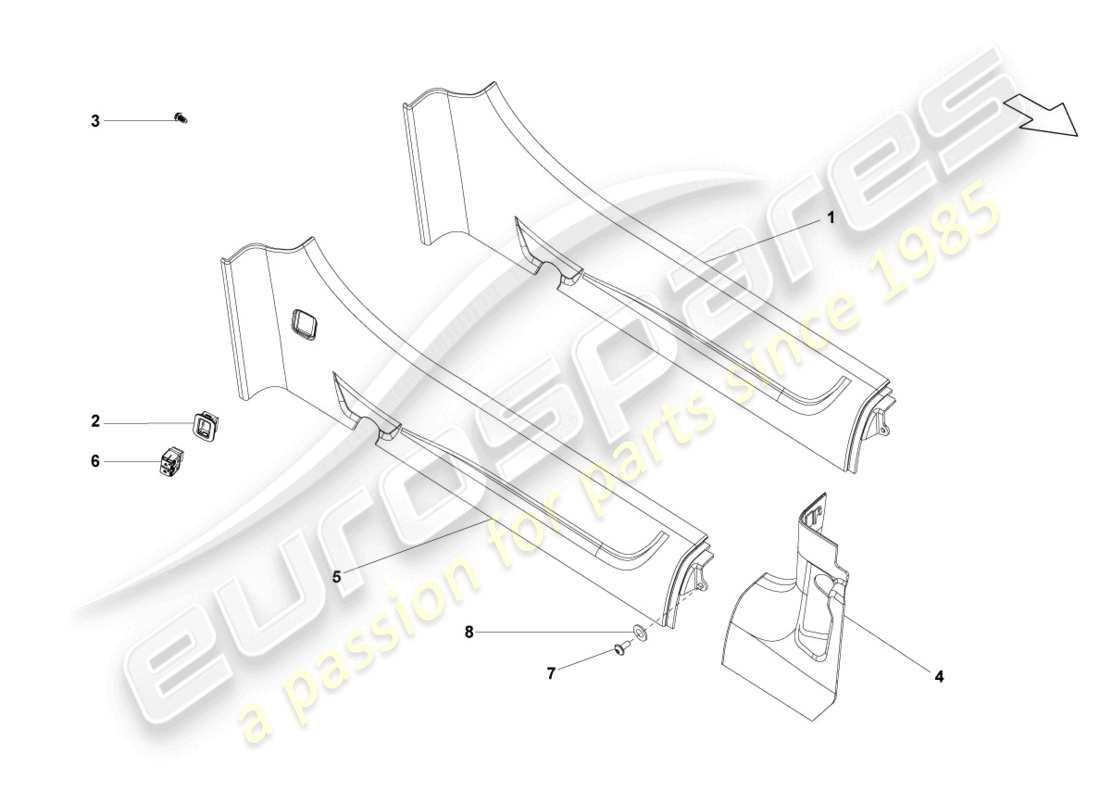 lamborghini lp550-2 coupe (2014) schema delle parti della striscia di rivestimento della soglia