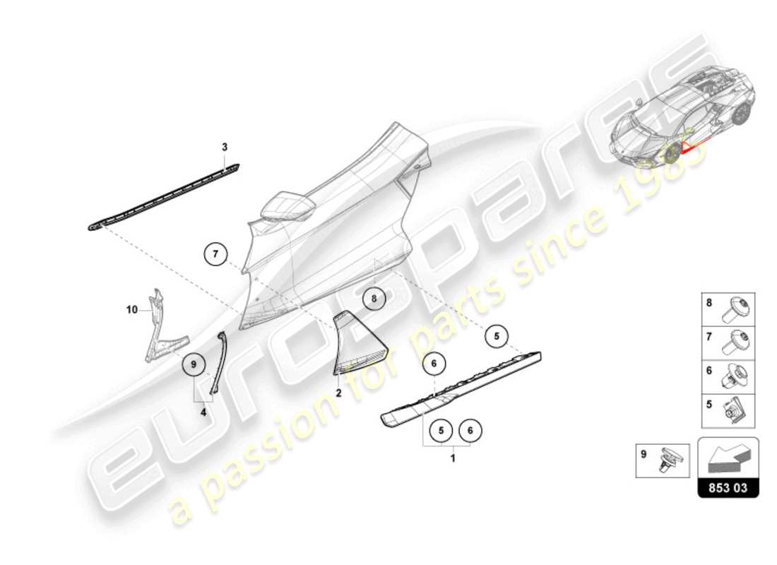 lamborghini revuelto coupe (2024) copertura per porta diagramma delle parti