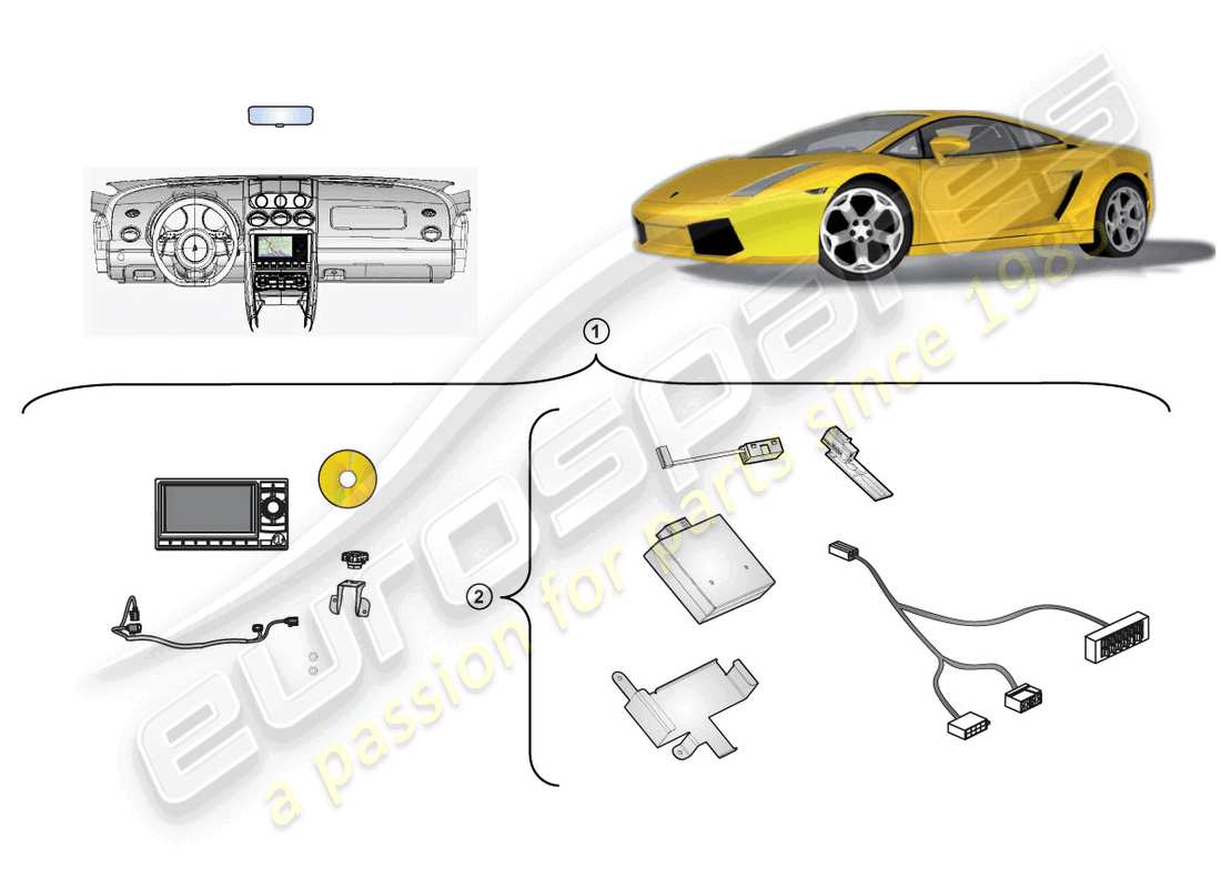 lamborghini gallardo spyder (accessories) kit retrofit per unità di navigazione schema delle parti