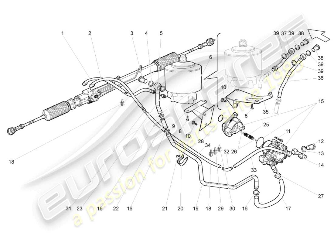 lamborghini gallardo spyder (2006) schema delle parti della scatola dello sterzo