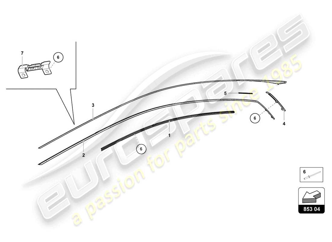 lamborghini tecnica (2024) modanatura - tetto diagramma delle parti