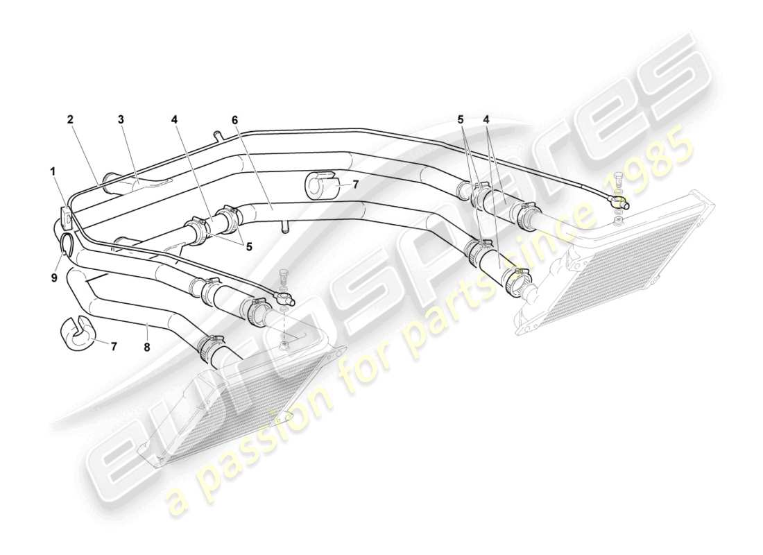 lamborghini lp640 coupe (2010) sistema di raffreddamento del liquido di raffreddamento diagramma delle parti