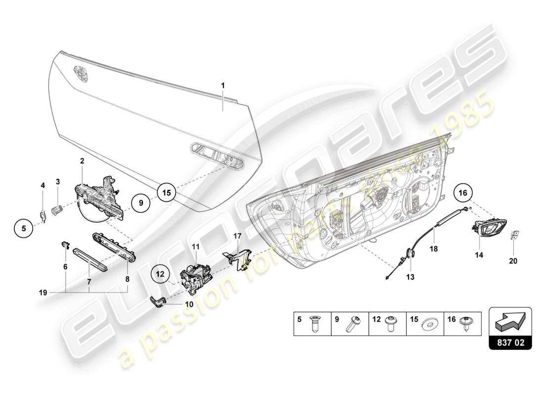 lamborghini 2023 (evo spyder) maniglie porte schema delle parti