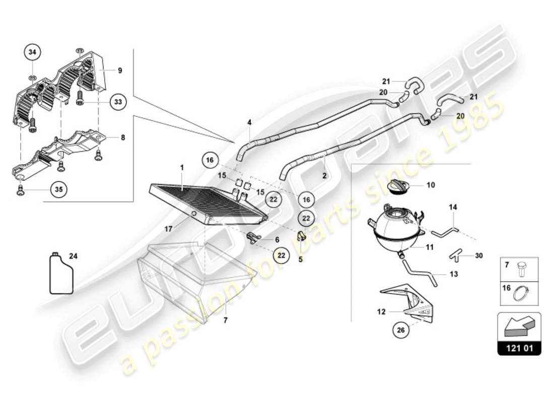 lamborghini super trofeo evo 2 (2022) diagramma delle parti del sistema di raffreddamento ad acqua