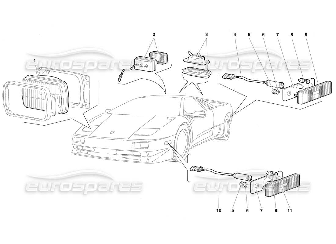 lamborghini diablo sv (1997) luci (valido per il canada - marzo 1997) diagramma delle parti