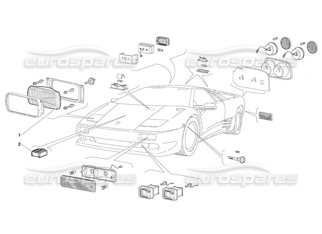 lamborghini diablo (1991) luci (valido per la versione australiana - ottobre 1991) diagramma delle parti