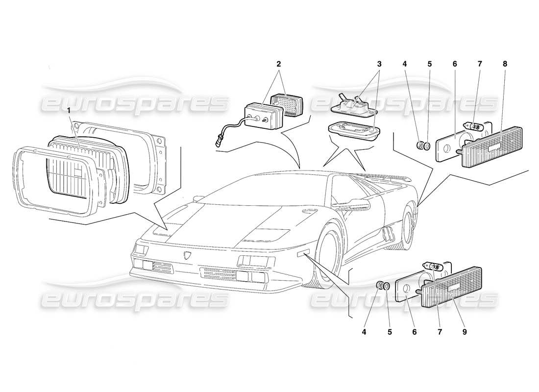 lamborghini diablo se30 (1995) luci (valido per il canada - gennaio 1995) diagramma delle parti