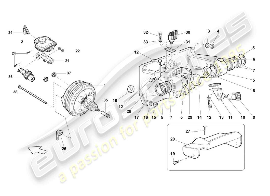 lamborghini lp640 coupe (2007) diagramma delle parti del servofreno