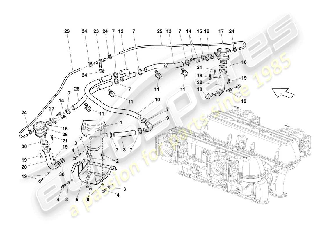 lamborghini lp640 roadster (2009) schema delle parti della pompa aria secondaria