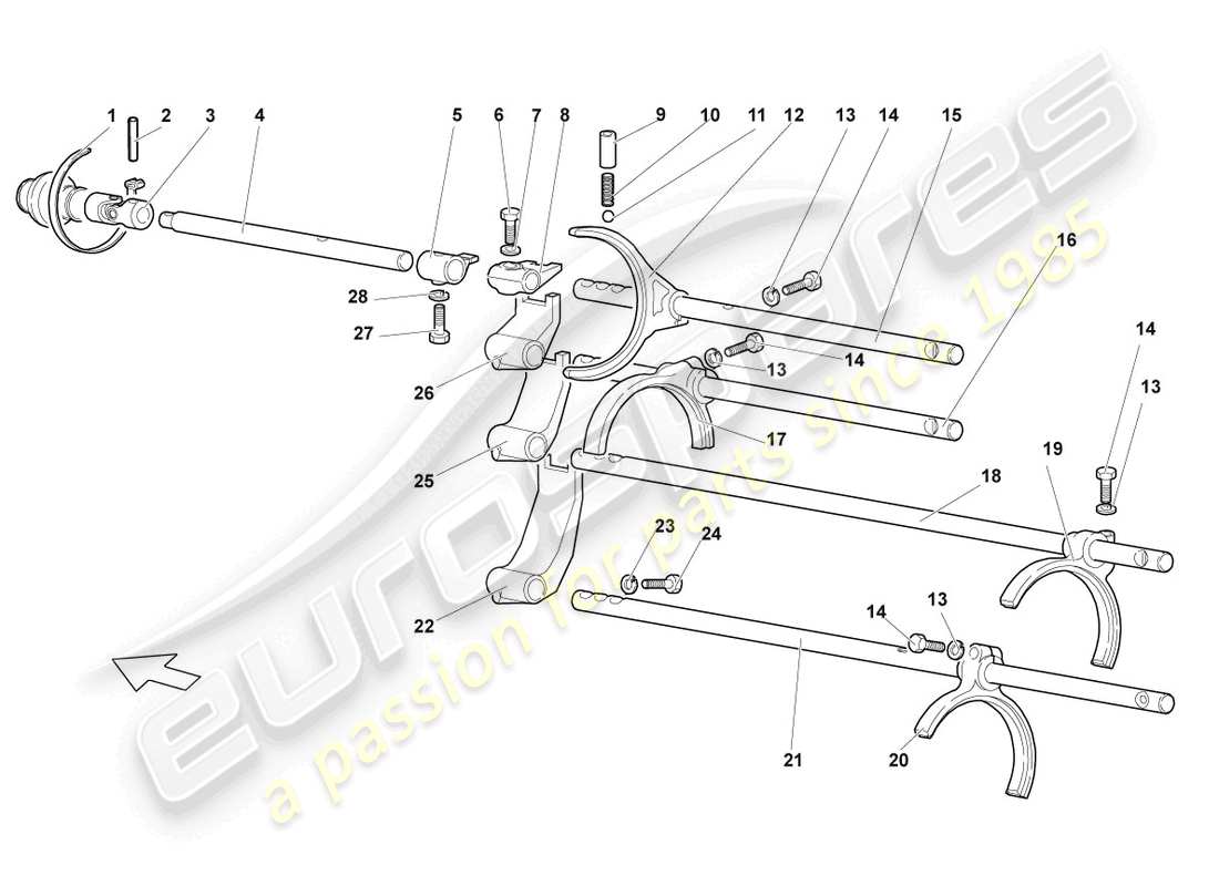 lamborghini lp640 roadster (2009) meccanismo di selezione schema delle parti