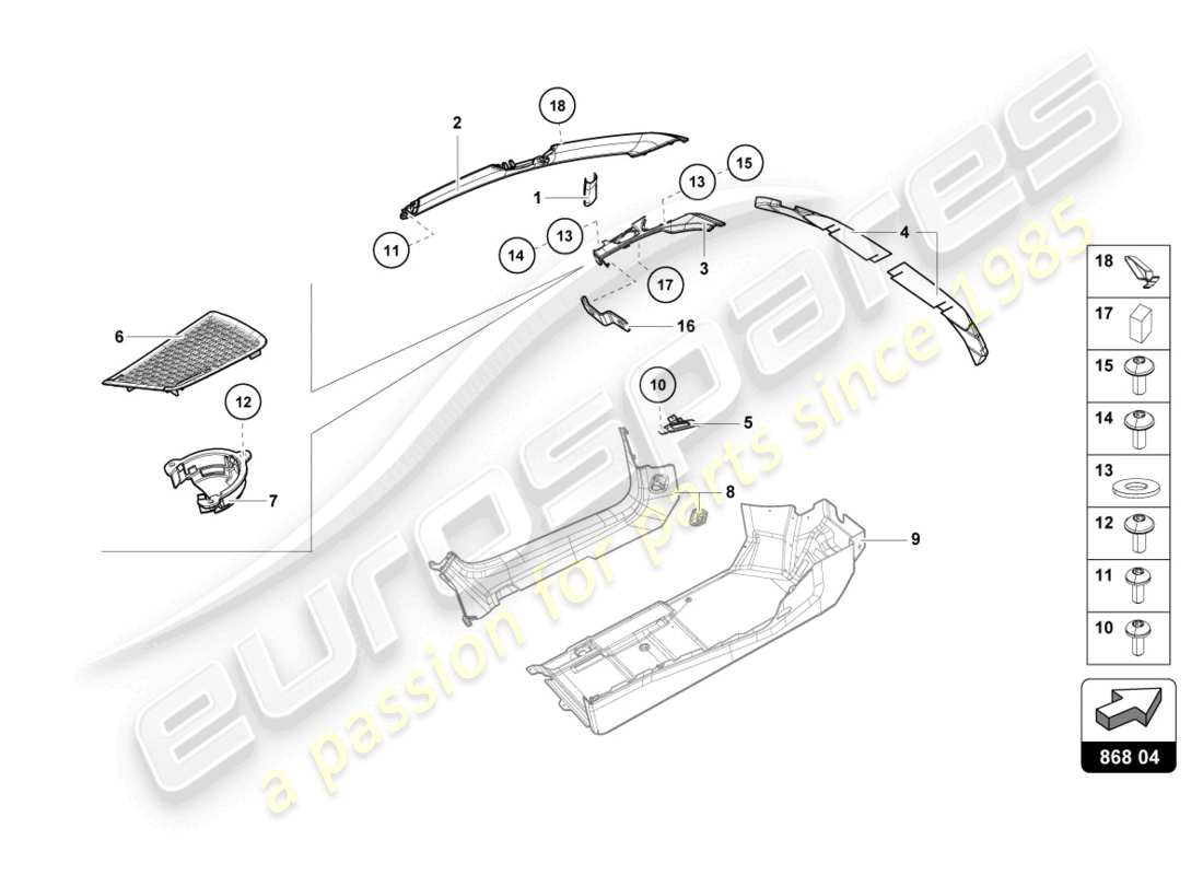 lamborghini 2021 (evo spyder) schema delle parti del rivestimento interno del montante