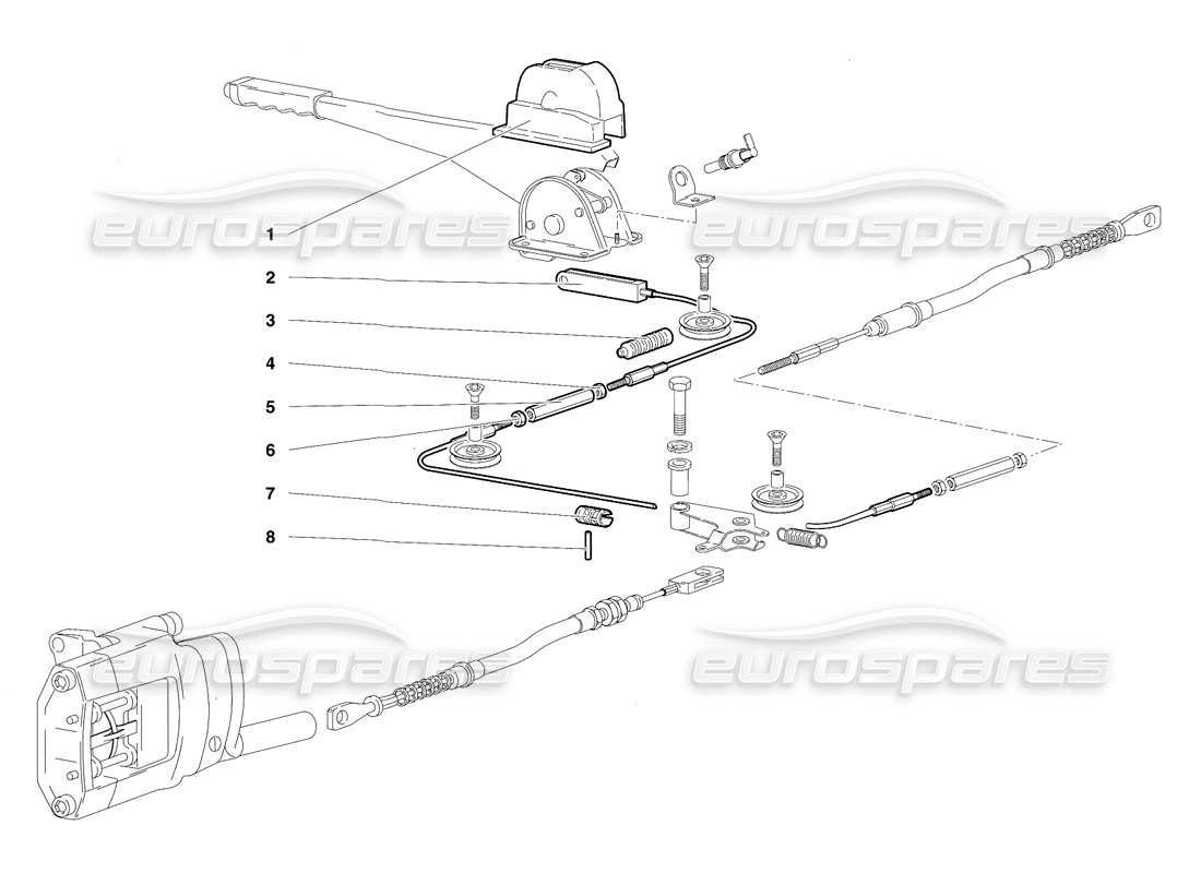 lamborghini diablo se30 (1995) diagramma delle parti del freno a mano (valido per versione rh d. - gennaio 1995).