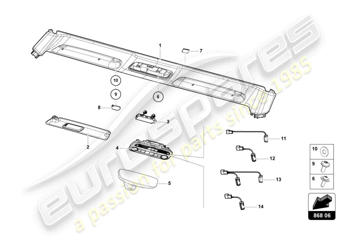 lamborghini evo spyder (2024) rivestimento del pannello anteriore schema delle parti
