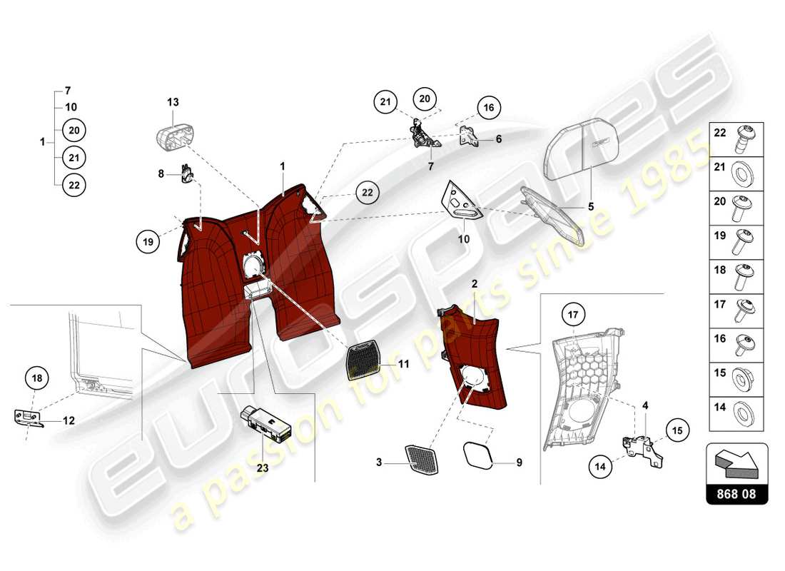lamborghini evo spyder 2wd (2023) rivestimento interno diagramma delle parti