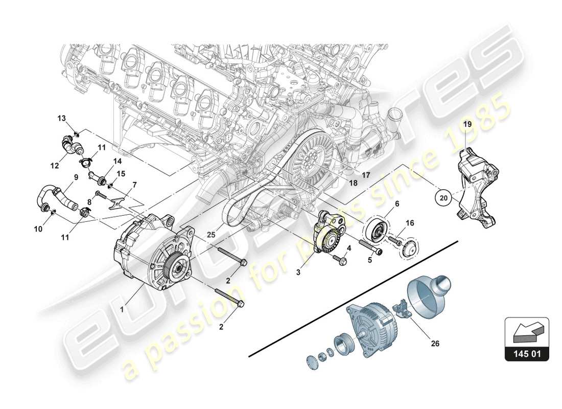 lamborghini super trofeo evo (2018) distribuzione - schema delle parti alternatore