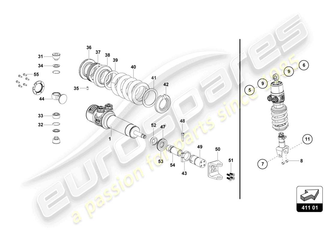 lamborghini 2022 (super trofeo evo 2) diagramma delle parti della sospensione anteriore