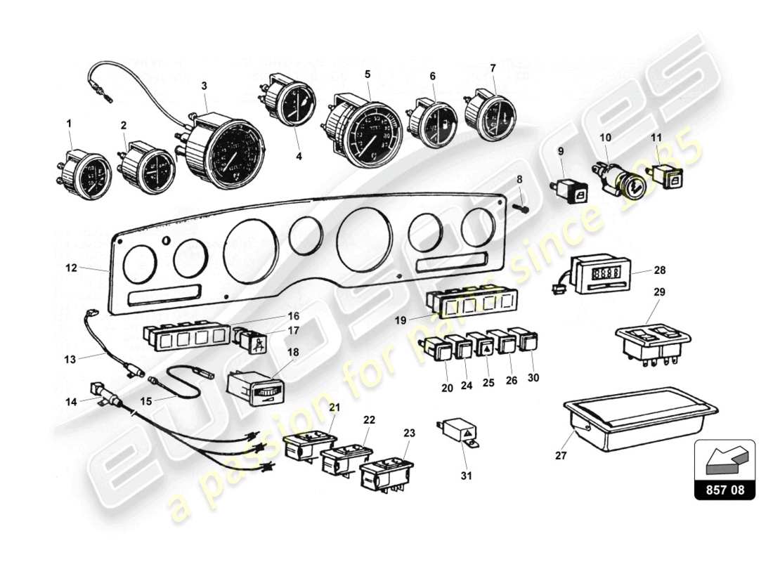 lamborghini countach 25th anniversary (1989) strumentazione diagramma delle parti