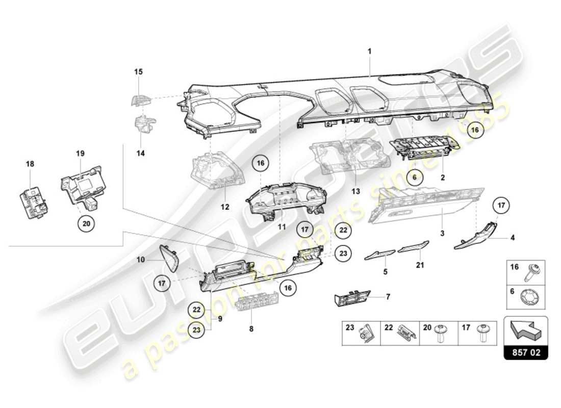 lamborghini sto (2024) rivestimento quadro strumenti diagramma delle parti