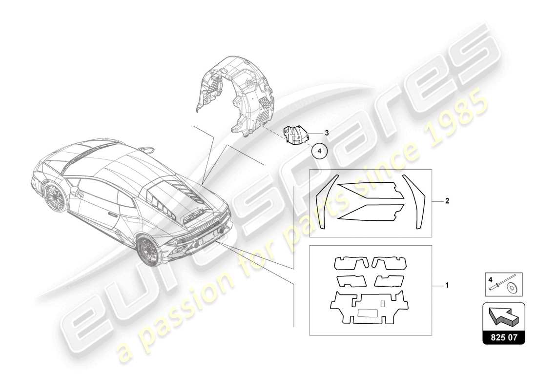 lamborghini evo spyder (2023) isolamento termico (autoadesivo) diagramma delle parti