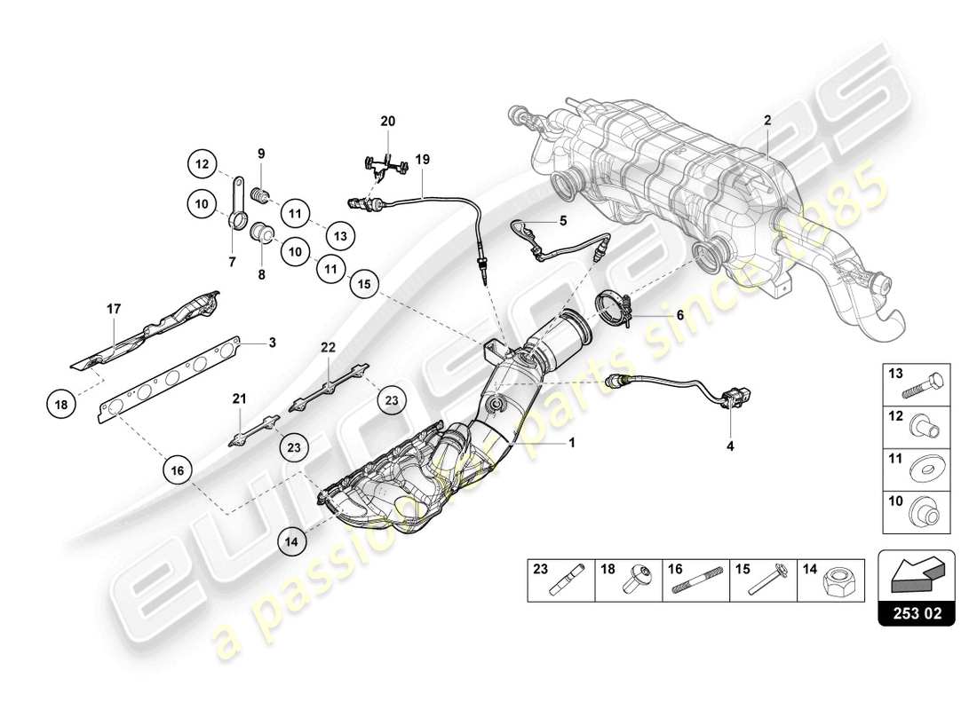 lamborghini tecnica (2023) collettori di scarico diagramma delle parti