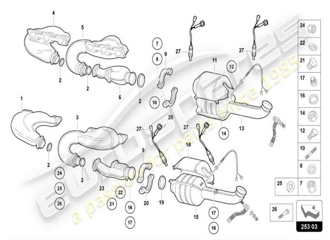 lamborghini diablo vt (1996) silenziatore con catalizzatore diagramma delle parti