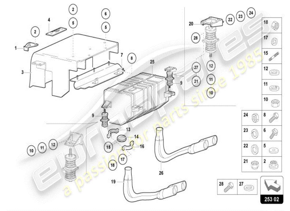 lamborghini diablo vt (1996) silenziatore con catalizzatore diagramma delle parti