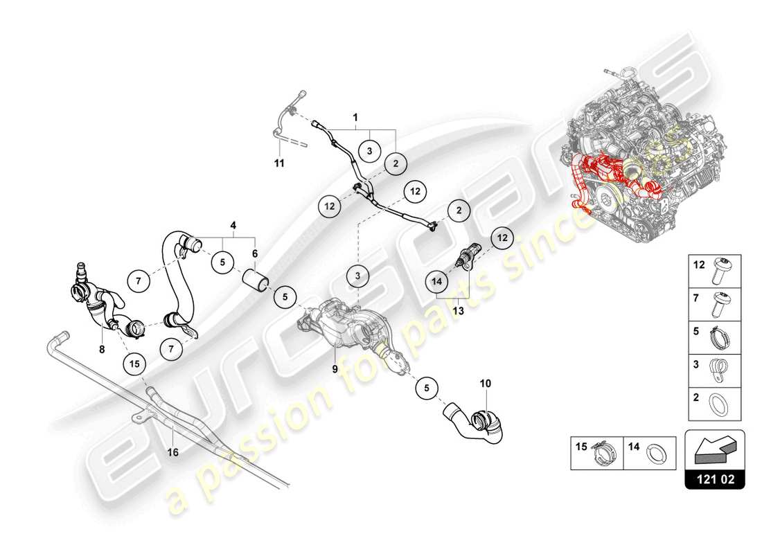 lamborghini urus performante (2023) tubo del refrigerante diagramma delle parti
