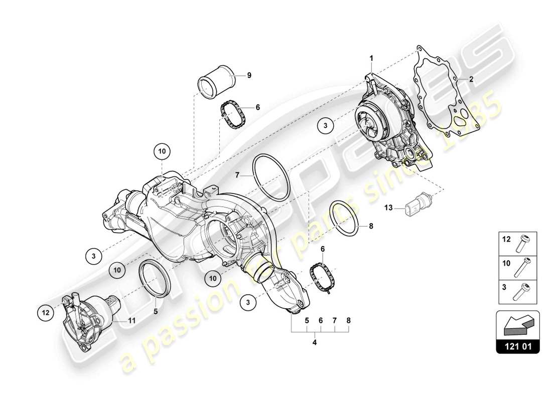 lamborghini urus (2019) pompa di circolazione del liquido di raffreddamento diagramma delle parti