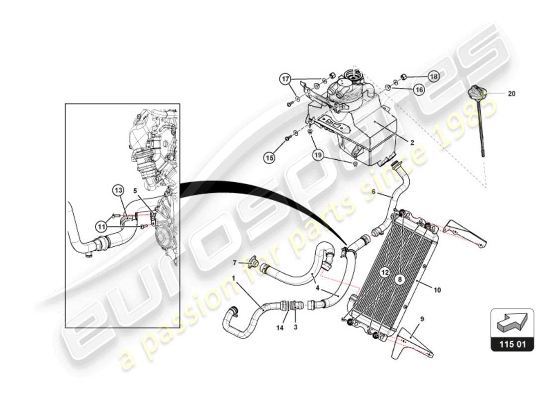 lamborghini super trofeo evo 2 (2022) schema delle parti del sistema olio motore