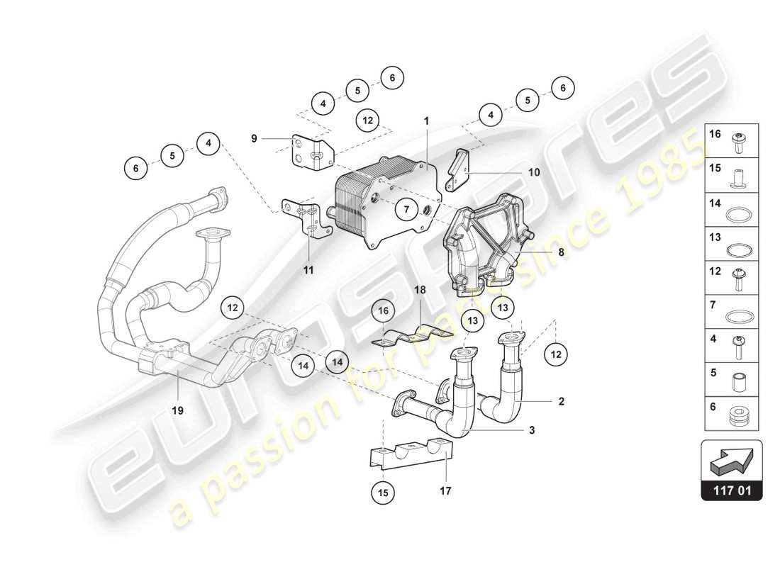 lamborghini lp770-4 svj coupe (2022) schema delle parti del raffreddatore dell'olio