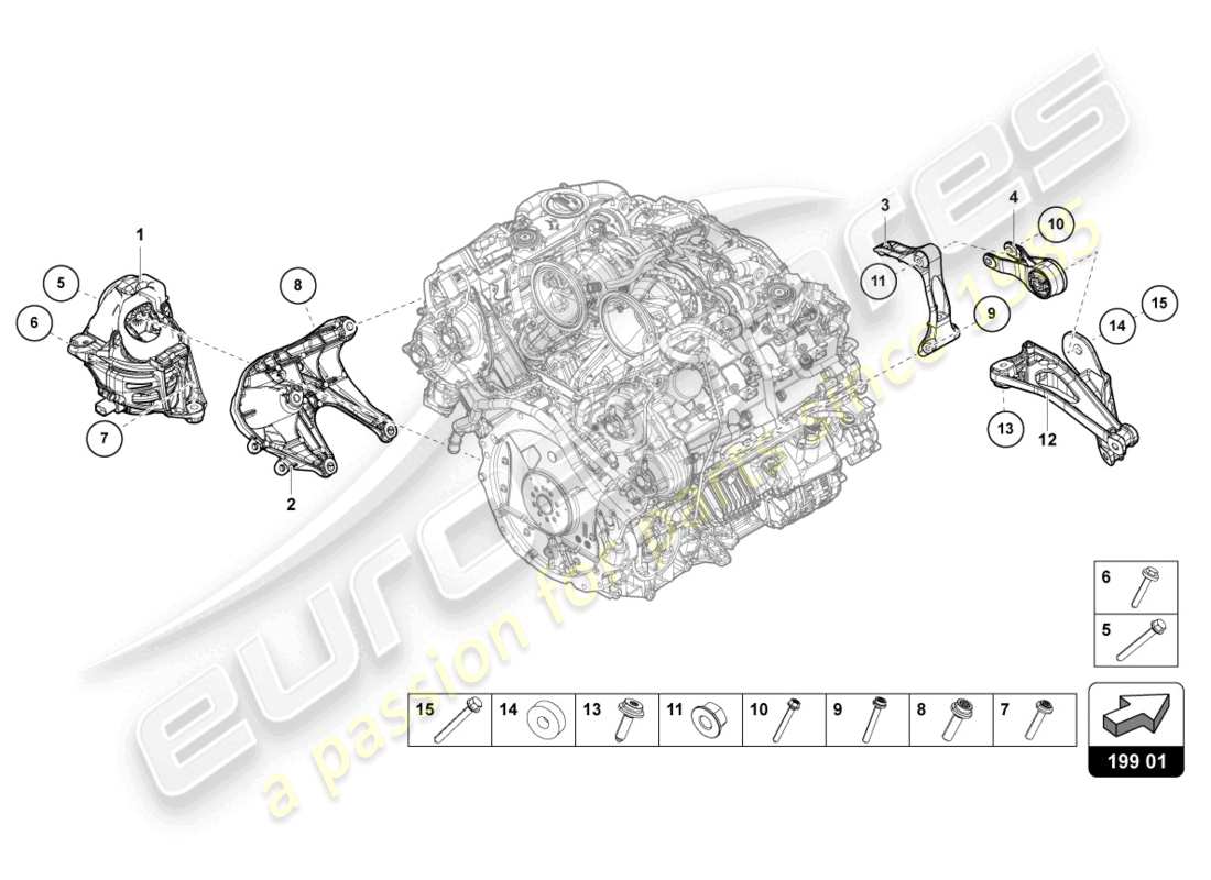 lamborghini urus performante (2023) staffa motore schema delle parti