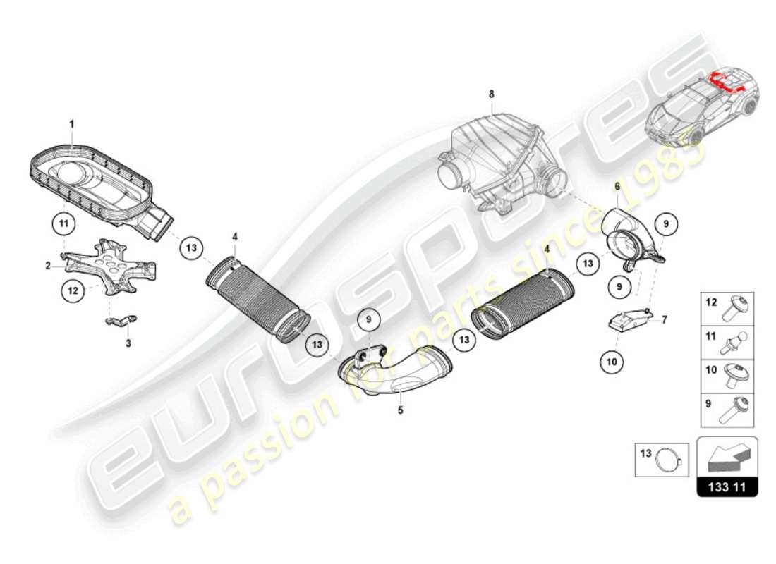 lamborghini sterrato (2024) alloggiamento del filtro dell'aria diagramma delle parti