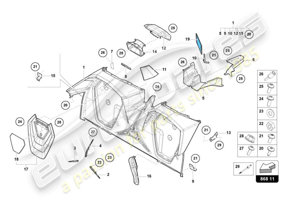 lamborghini sian roadster (2021) rivestimento del pannello posteriore diagramma delle parti