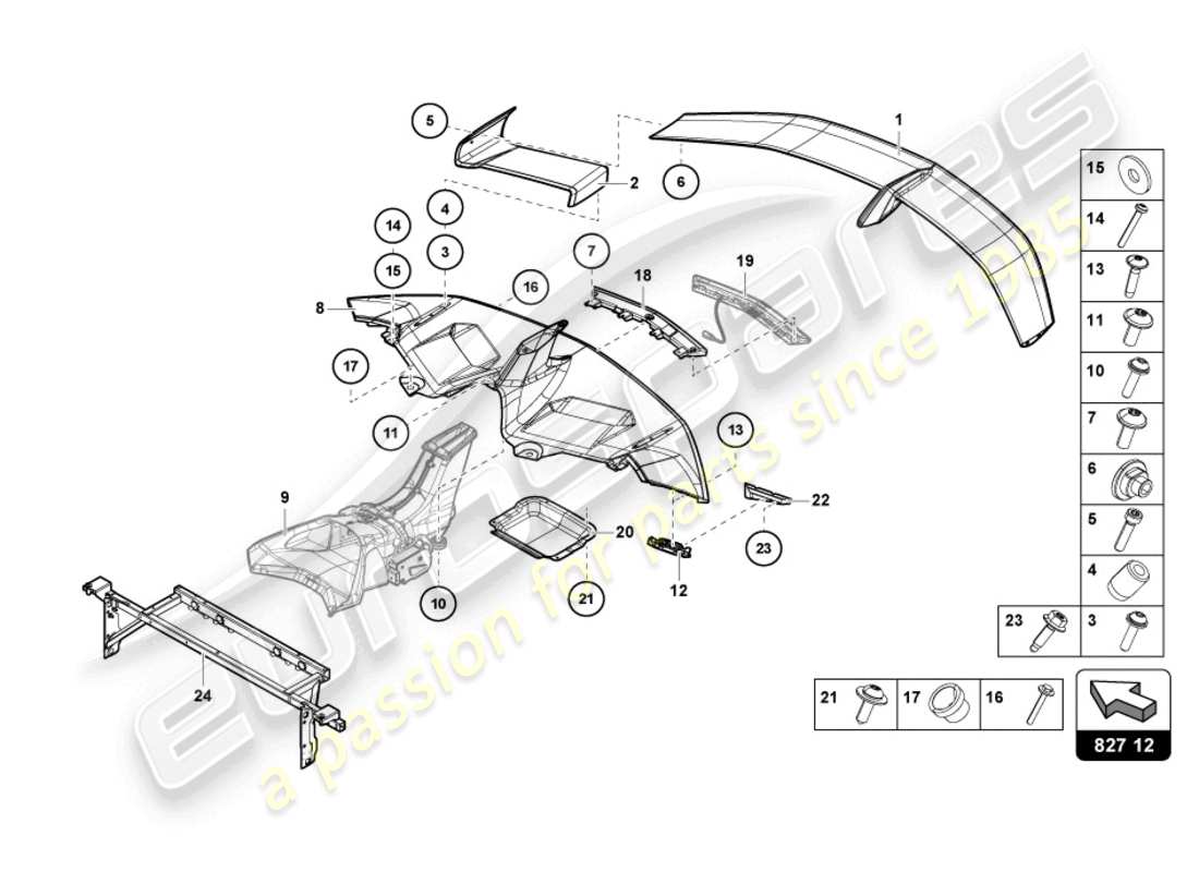 lamborghini 2022 (lp770-4 svj coupe) schema delle parti spoiler posteriore