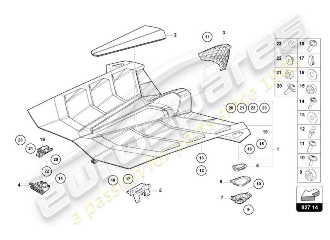 lamborghini 2022 (lp770-4 svj coupe) copertura motore con isp. copertina diagramma delle parti