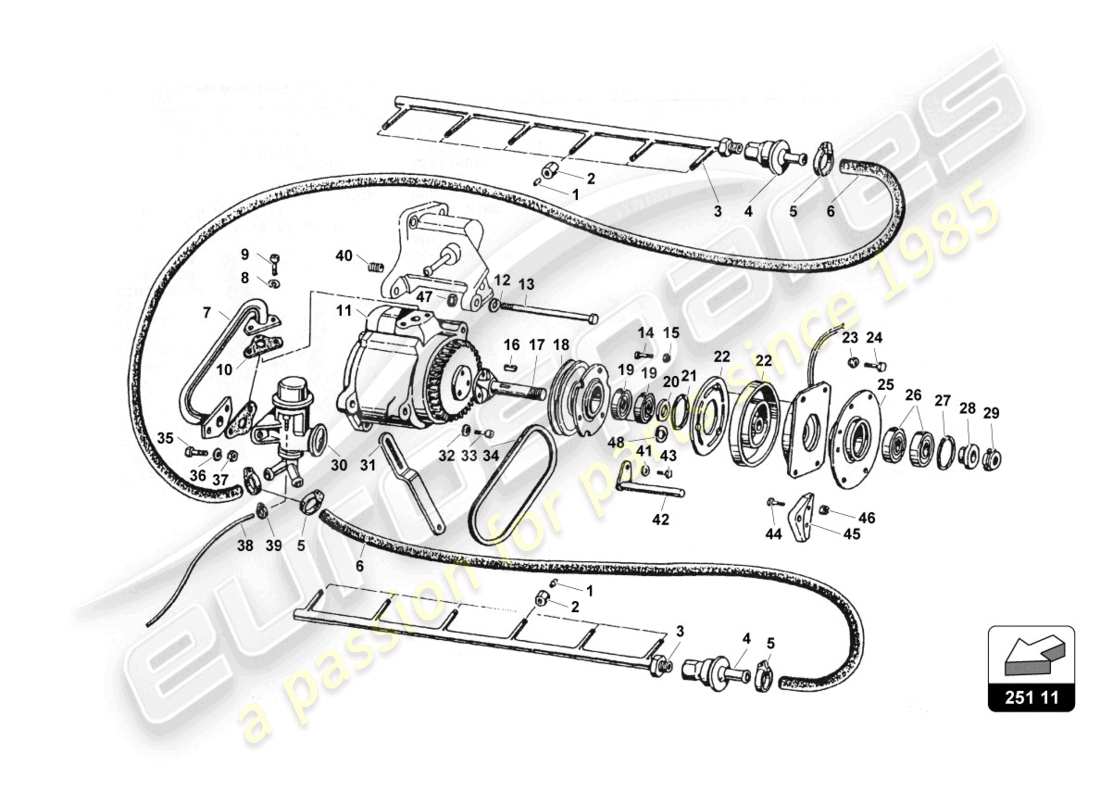 lamborghini countach 25th anniversary (1989) inquinamento dell'aria diagramma delle parti