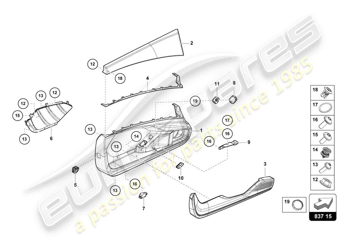 lamborghini countach lpi 800-4 (2022) schema delle parti portiera conducente e passeggero
