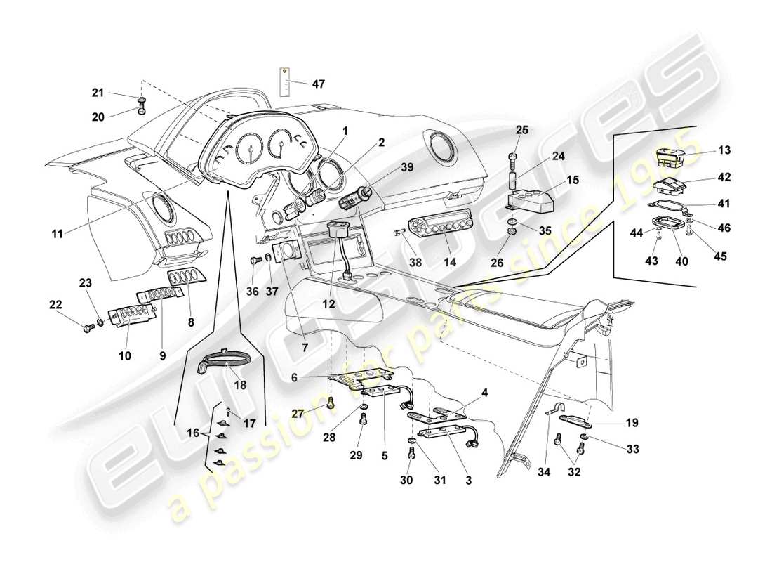 lamborghini lp640 roadster (2010) diagramma delle parti del cruscotto