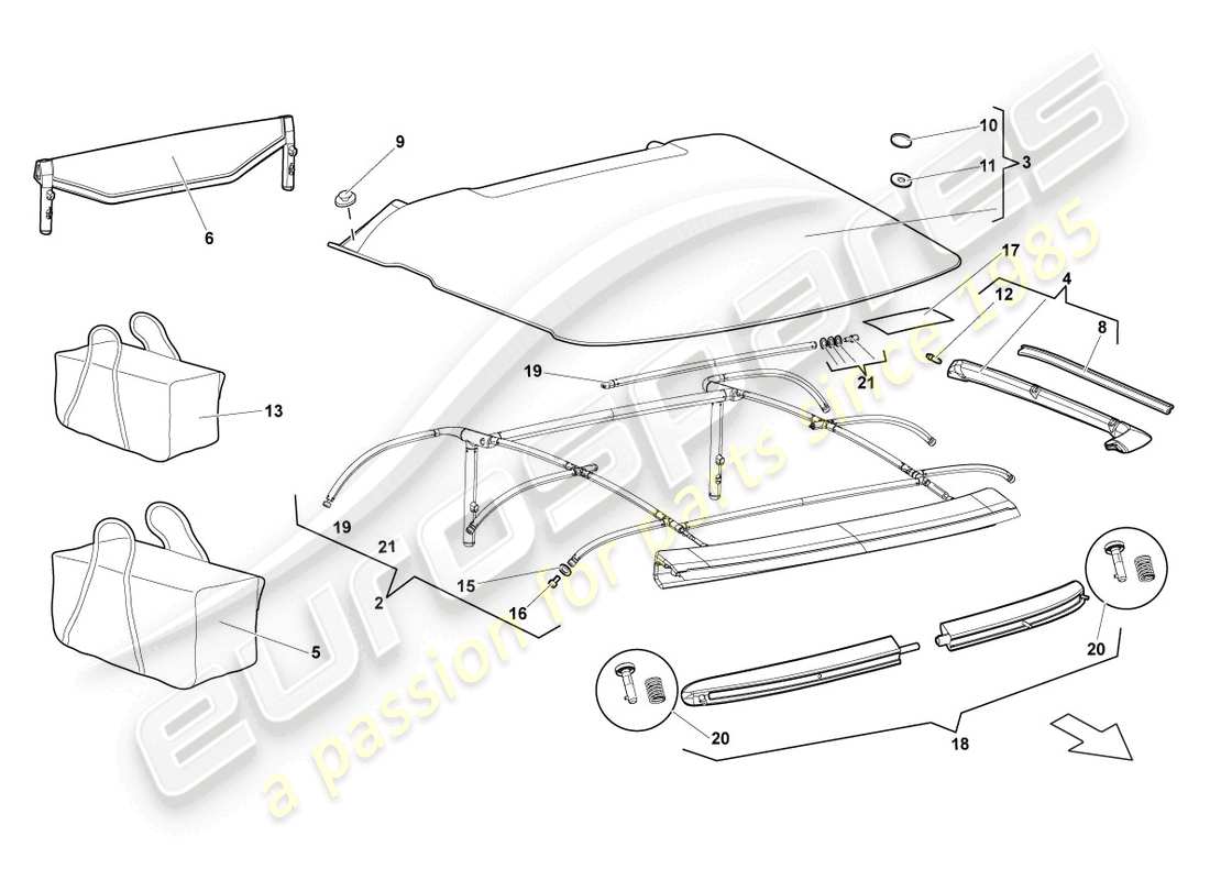 lamborghini lp640 roadster (2010) copertina diagramma delle parti