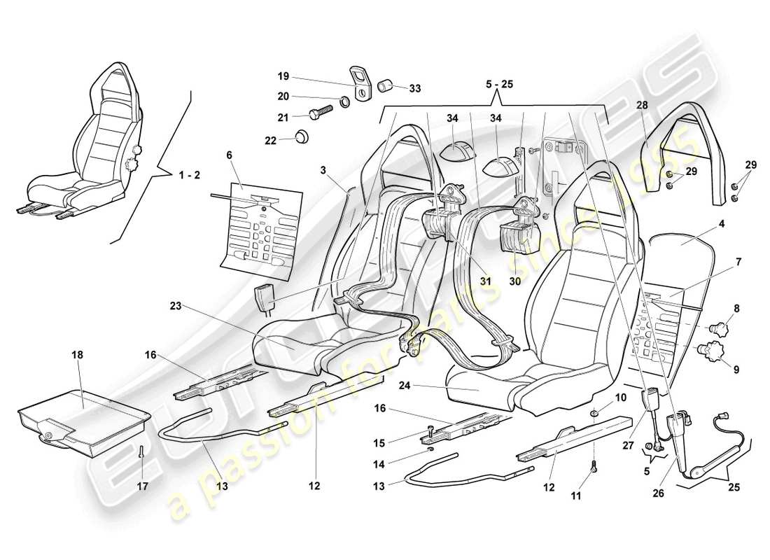 lamborghini lp640 roadster (2010) sedile, schema della parte completa