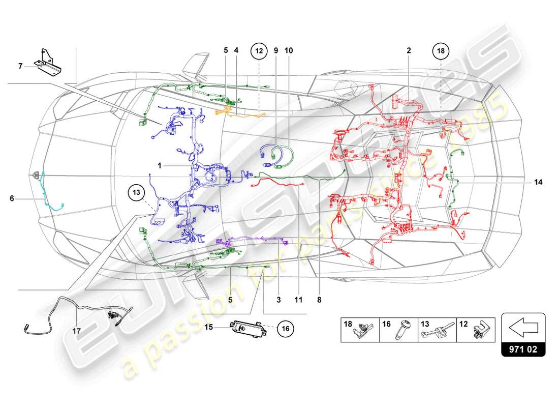 lamborghini countach lpi 800-4 (2022) cablaggi diagramma delle parti