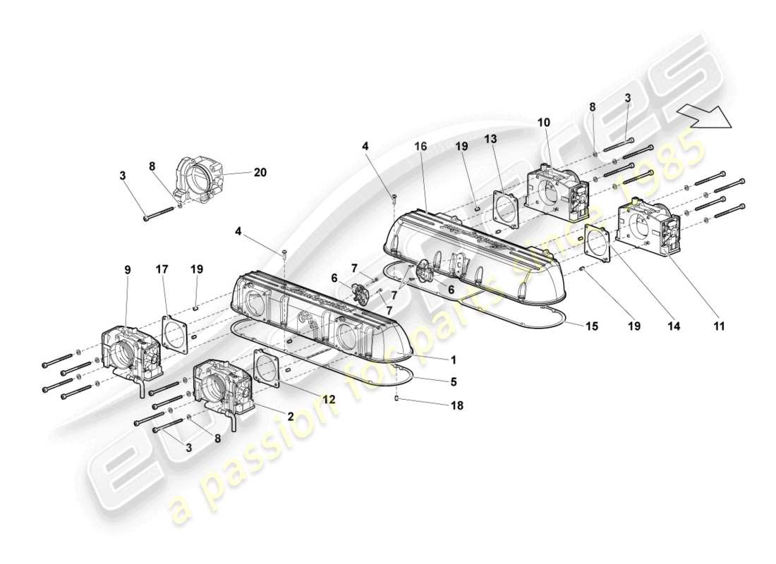 lamborghini lp640 roadster (2010) schema delle parti del sistema di aspirazione