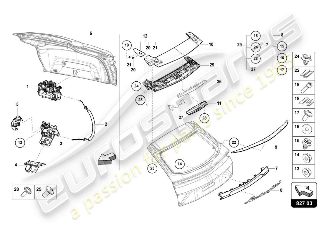 lamborghini urus performante (2023) spoiler per coperchio posteriore schema parte