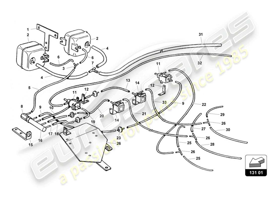 lamborghini countach 25th anniversary (1989) schema delle parti del sistema d'aria secondaria