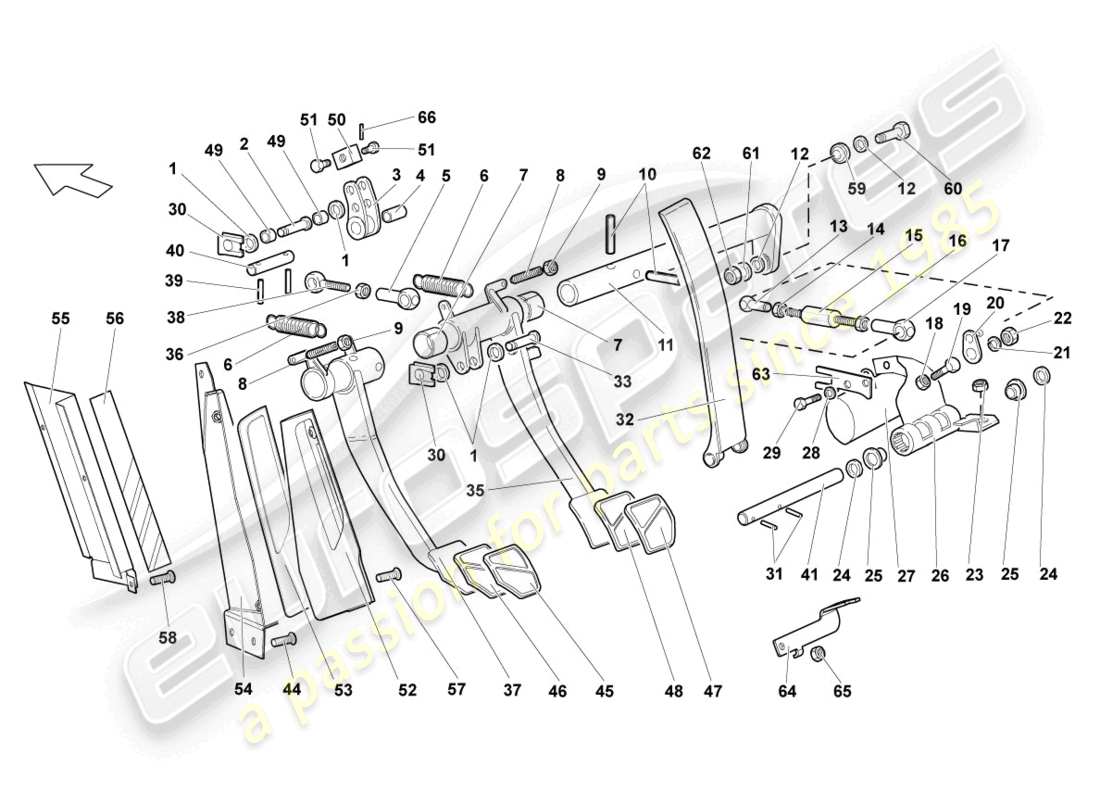 lamborghini lp640 roadster (2010) freno e accel. leva mec. diagramma delle parti