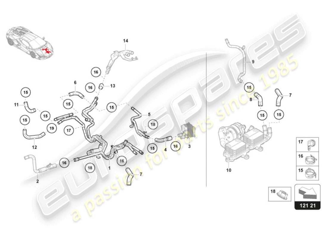 lamborghini revuelto coupe (2024) sistema di raffreddamento liquido di raffreddamento - raffreddamento ad alta tensione schema delle parti