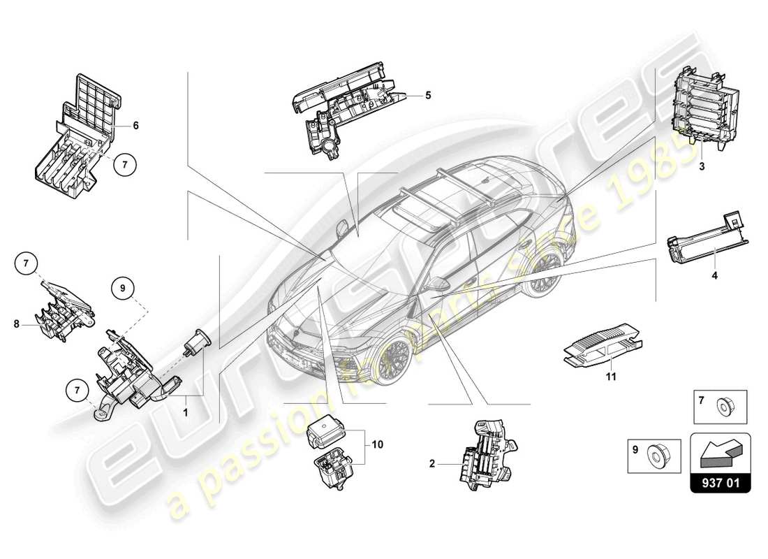 lamborghini urus (2019) scatola dei fusibili diagramma delle parti