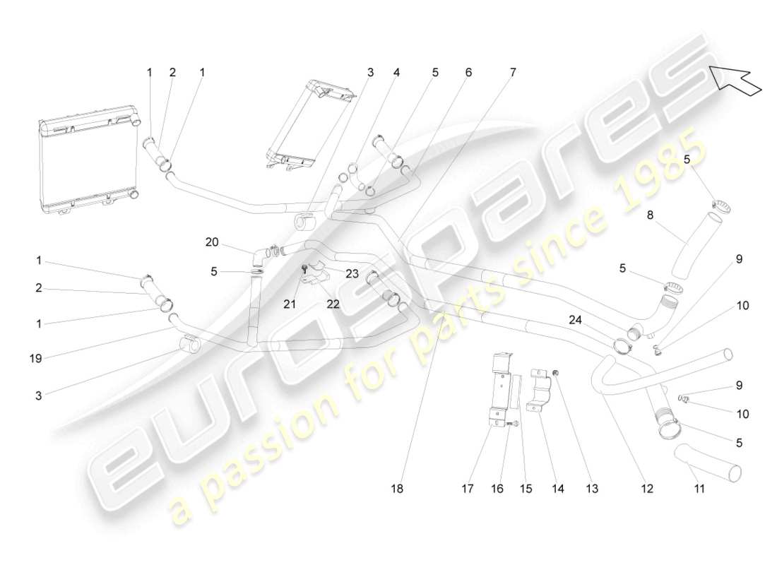 lamborghini gallardo coupe (2004) sistema di raffreddamento del liquido di raffreddamento diagramma delle parti